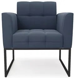 Sofá Namoradeira e 2 Poltronas Base Industrial Preto Ana Suede Azul Ma