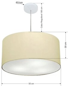 Lustre Pendente Cilíndrico Md-4245 Cúpula em Tecido 50x30cm Algodão Crú - Bivolt