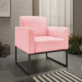 Poltrona Decorativa Isabella Base Industrial Suede Rosa Bebê/Preto G19 - Gran Belo