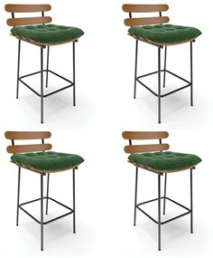 Kit 04 Banquetas Costela Suede Verde Base Metálica Preto - D'Rossi