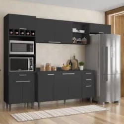 Armário de Cozinha Com Tampo CP04 280cm Pérola Preto Z34      - Mpozen