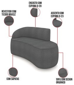 Sofá 2 Lugares Orgânico 140cm Morgan e 2 Poltronas Lua Bouclê D03 - D'Rossi - Grafite