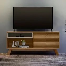 Rack Bancada para TV até 65 Pol. 2 Portas Ripadas Cambury L06 Amêndoa/