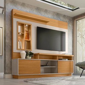 Home Decorativo Evan MDP/MDF Ripado com Nicho TV até 60 Polegadas Nature/Off White G77 - Gran Belo