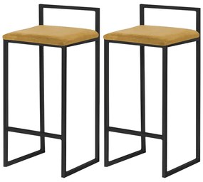 Kit 2 Banquetas Decorativa Jasmine Base Preto Suede Mostarda G41 - Gran Belo