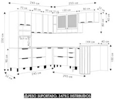 Armário Cozinha 10 Peças CP03 e Tampo Marina Cinammon/Freijó L01 - Mpo