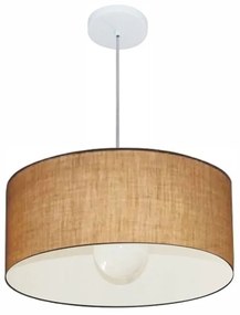 Lustre Pendente Cilíndrico 4052 Cúpula em Tecido 50x21cm Palha - Bivolt