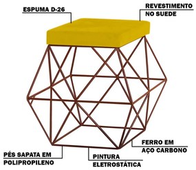 Puff Decorativo Sala de Estar Base Bronze Trixie Suede Amarelo G41 - Gran Belo
