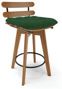 Banqueta Giratória Costela Veludo Base Madeira MA70 - D'Rossi - Verde