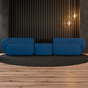 Sofá Versátil Sala de Estar Egito 302cm Modulado Veludo Azul G52 - Gran Belo