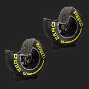 Kit 2 Poltronas Decorativas Pneu Wheel Seat P Zero Preto/Amarelo G53 - Gran Belo
