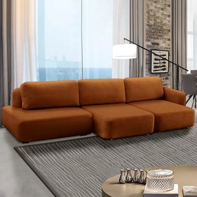 Conjunto Sala de Estar 1 Sofá Retrátil Modulado 372cm e 2 Poltronas Santiago Bouclê Terracota G89 - Gran Belo