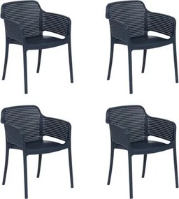 Kit 4 Cadeiras Frisk com Braços Azul Navy Empilháveis em Polipropileno