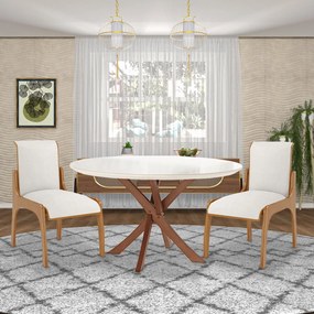 Kit 6 Cadeiras Decorativa Sala de Jantar Madeira Maciça Pedri Linho Off White/Imbuia G42 - Gran Belo