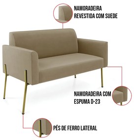 Sofá Namoradeira e Poltrona Pé de Ferro Dourado Marisa Suede D03 - D'Rossi - Marrom Rato