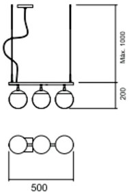 Pendente Queens C/ 3 Globos 50Cm 3L E27 Mini Bulbo / Metal E Globo Ø14... (MR-T / CB-M - Marrom Text + Cobre Metálico, FOSCO)