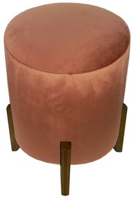 Puff Redondo Evo Peach em Veludo com Pés Escandinavo - Rosa - Pequeno 35cm