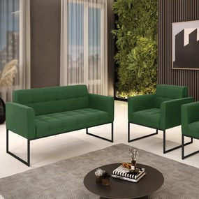 Kit 1 Sofá Namoradeira e 1 Poltrona Elisa Suede Verde Base Metálica Industrial Preto - D'Rossi
