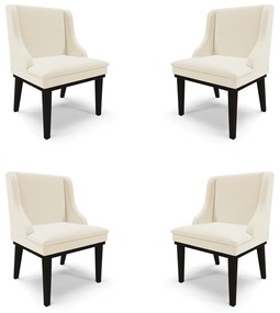 Kit 4 Cadeiras Decorativas Sala de Jantar Base Fixa de Madeira Firenze Linho Bege/Preto G19 - Gran Belo