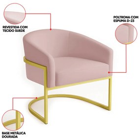 Poltrona Sala Decorativa Industrial Dourada Kit 2 Arielle Veludo D03 - D'Rossi - Rose