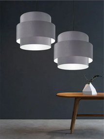 Lustre Pendente Cilíndrico Md-4384 Cúpula em Tecido Cinza Tam 50cm