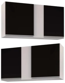 Kit 02 Armários Aéreo de Cozinha Lavanderia 02 Portas Agata Branco e Preto 100 cm - D'Rossi