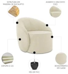 Sofá 2 Lugares 140cm Wendi e Poltrona Steve Suede Bege I01  - Mpozenat