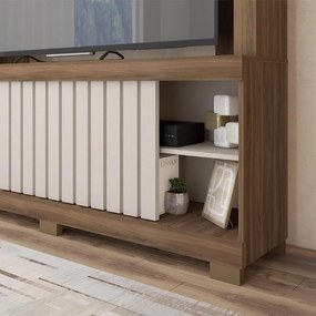 Estante TV 60 Pol 160cm Sala de Estar Ravik Nogueira/Off White C01 - D'Rossi