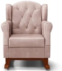 Kit 02 Poltronas Amamentação Base Madeira Balanço Lucy Z39 Veludo Rosê