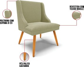 Cadeira Sala de Jantar Pé Palito Castanho Kit 6 Liz Boucle D03 - D'Rossi - Pistache