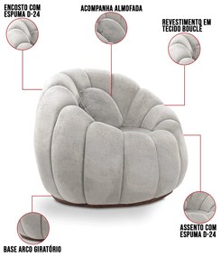 Poltrona Decorativa Orgânica para Sala Kit 2 Cloud Bouclê E03 - D'Rossi - Cinza claro