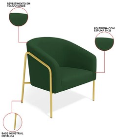 Poltrona Sala Industrial Alta Dourado Stella Suede D03 - D'Rossi - Verde