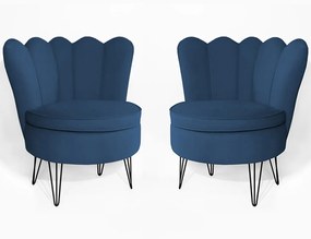 Conjunto 2 Poltrona Dália Pés Hairpin Legs Preto Veludo Azul Marinho