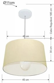 Lustre Pendente Cone Md-4241 Cúpula em Tecido 30/45x40cm Algodão Crú - Bivolt