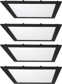 Kit 4 Plafons LED Embutir Quadrado 18W Preto 22,5Cm