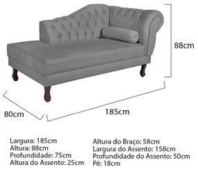 Recamier Diana 185cm Lado Esquerdo Suede Cinza - ADJ Decor