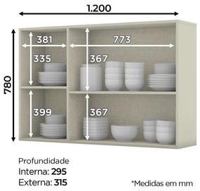 Armário Aéreo de Cozinha Essência 3 Portas Suspenso MDF