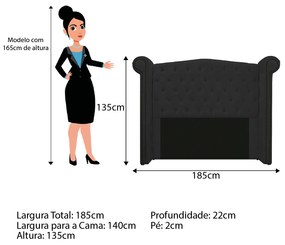 Kit Cabeceira e Calçadeira Veneza 140 cm Casal Corano Preto - ADJ Decor