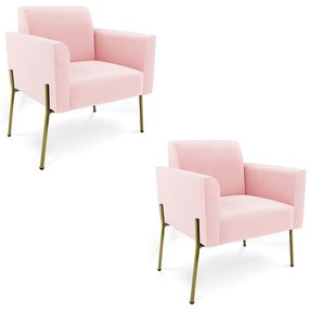 Poltrona Pé de Ferro Dourado Decorativa Kit 2 Marisa Suede D03 - D'Rossi - Rosa Bebê