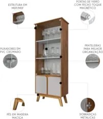 Cristaleira Porta de Vidro 70cm Pés Retrô Madri Naturalle/Off - Bechar