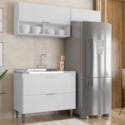 Armário de Cozinha CP03 Com Pia 100cm Pérola Z34 Branco     - Mpozenat