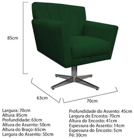 Poltrona Laura Base Giratória de Metal Suede Verde - ADJ Decor