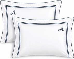 Jogo 2 Fronhas Literie Percal 200 Fios Alba 50x70cm - Branco e Marinho Branco e Marinho