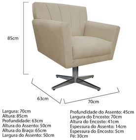 Poltrona Laura Base Giratória de Metal Suede Bege - ADJ Decor