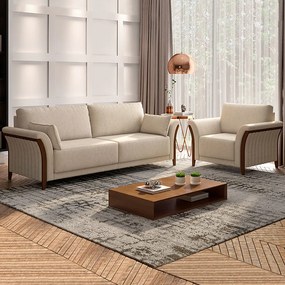 Poltrona Decorativa Pés em Madeira Market Linho Cru G45 - Gran Belo