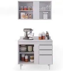 Armário Aéreo Indiana e Balcão Gabinete 100cm Luziania Branco - Lumil
