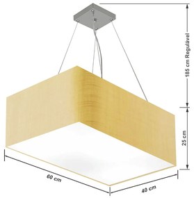 Lustre Pendente Retangular Md-4372 Cúpula em Tecido 60x40cm Palha
