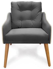 Poltrona Decorativa Delta Pés Palito Corano Bege / Veludo Cinza - Sheep Estofados - Cinza