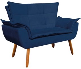 Poltrona Namoradeira Pés Palito Charger Suede Azul Marinho G19 - Gran Belo