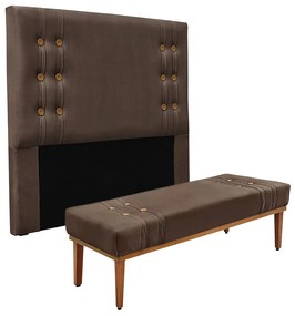 Cabeceira Cama Box Casal 140cm e Recamier Gênova Veludo S04 - D'Rossi - Marrom